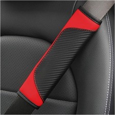 2PCS Carbon Fiber Car Seat Belt Cover, Breathable Leather, Red  Seatbelt