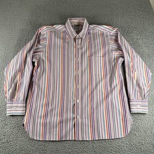 Turnbull Asser Dress Shirt Mens 16.5 White Multistripe Long Sleeve Cotton