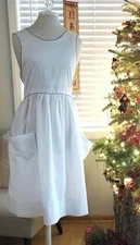 Vtg/antique White Handmade Linen Pinafore Apron Dress with Two Pockets Blk Trim