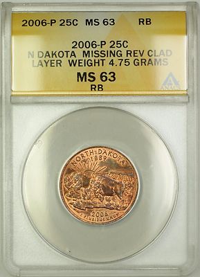 2006 North Dakota State Quarter Coin ERROR Missing Rev Clad Layer