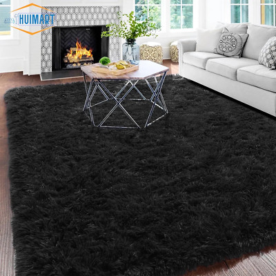 Glorious 5x7 Area Rug Fluffy Fuzzy Shaggy Solid Modern Shag Carpet Black