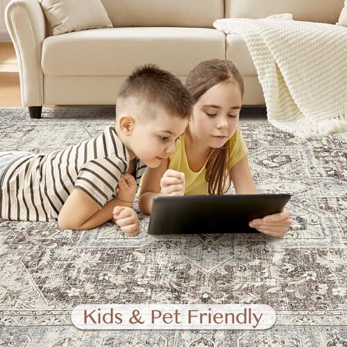 Area Rug Living Room Rugs - 8x10 Washable Boho Rug Vintage 8' x 10' Brown Blue - Picture 7 of 7