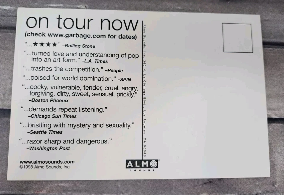 GARBAGE Tour Postcard 1998 Promo Alternative Rock Music Memorabilia Version 2.0 - Image 3 of 3