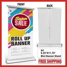 CUSTOM Mini Table Top Retractable Banner Stand 8.25" x 11.75" with Printed