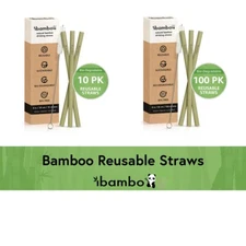 Ibambo Bamboo Reusable Straws - Straw Cleaners Included, Compostable & Washable