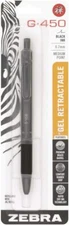 Zebra Pen G-450 Retractable Gel Pen, Black Brass Barrel, Medium Point, 0.7mm,
