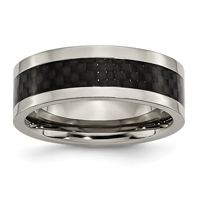 Chisel Titanium Polished with Black Carbon Fiber Inlay 8mm Band TB255