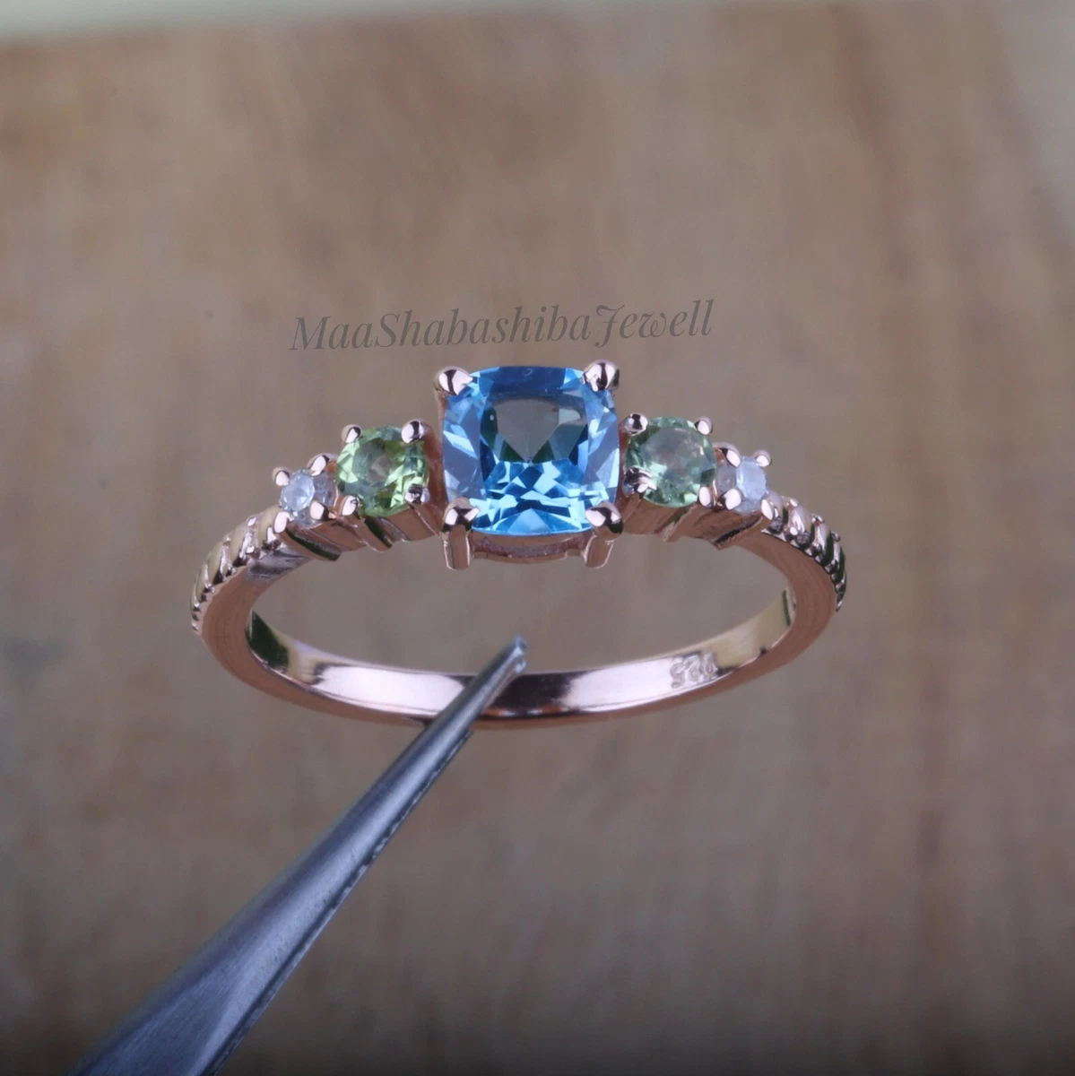 14 K Rose Gold Alluring Fancy Swiss Blue Topaz Gemstone Ring