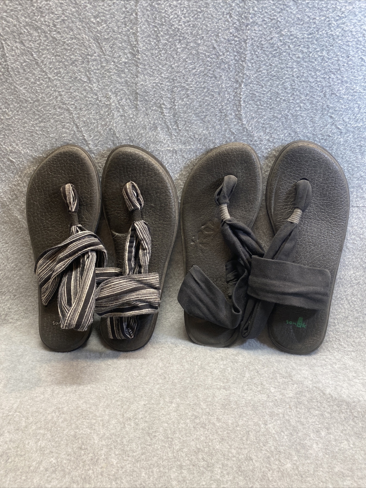 SANDALI donna SANUK taglia 9 lotto di 2 cinturini in tessuto a righe bianco nero slip on piatto