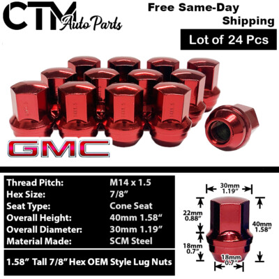 24x Red GMC Sierra Yukon Canyon OEM Factory Lug Nut 14x1.5 Fit Stock Wheels