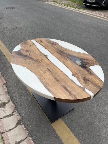 White Oval Epoxy Walnut Table, Dining Table, Coffee Table, Kitchen Table decor - Picture 2 of 13