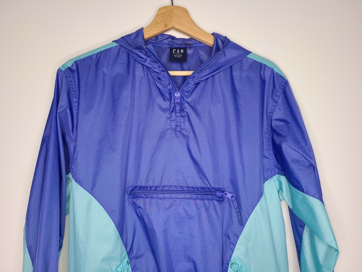 Vintage GAP Pullover Blue Anorak Nylon Windbreaker With Hood 1990s 