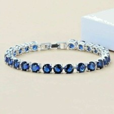 10.00 Ct Round Cut Simulated Blue Sapphire Tennis Bracelet 14k White Gold Plated