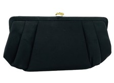 Vintage After Five Black Satin Handbag with Attached Coin Purse Wrist Chain