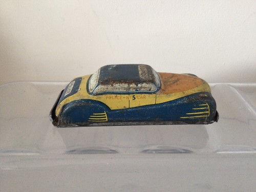 Vintage GLAM TOY PRODUCTS Tinplate Blue & Yellow Police Car GTP 508 UK Made - Picture 6 of 6