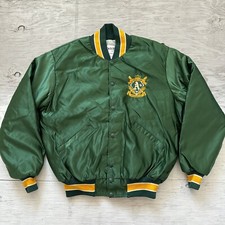 Vintage 90s MLB Delong Oakland Athletics A's Satin Baseball Jacket Sz Large