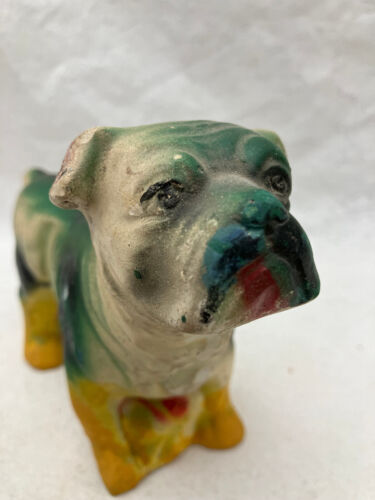 Small Antique Chalkware / Plaster Carnival Dog 6.5" Long ENGLISH BULL DOG? - Picture 5 of 7