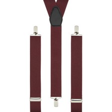 Burgundy Braces Plain Clip On Elastic Suspenders Handmade UK
