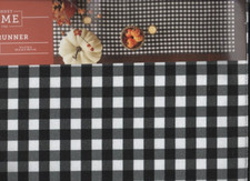Black Off White Check GIngham Plaid Holiday Table Runner Farmhouse 72 x 14" NEW