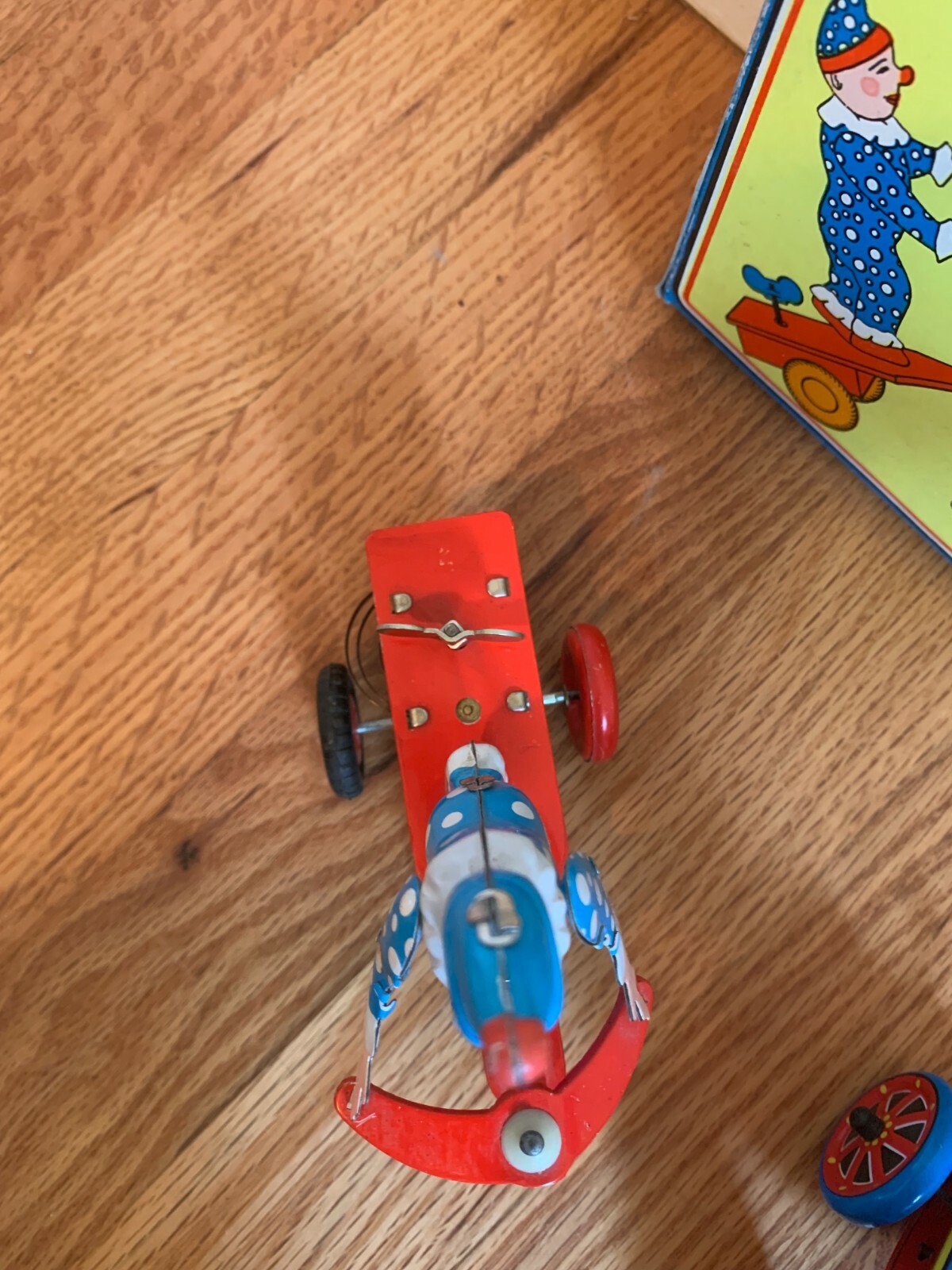 Vintage Roli Zoli Clown On Scooter Tin AND Wind-Up Clown Tricycle Wind-Up-Works