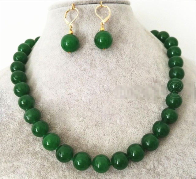 Natural 6/8/10mm Green Jade Round Gemstone Beads Necklace 20" Earring Set AAA