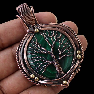 Tree Of Life Malachite Pendant Copper Wire Wrapped Pendant Copper Wire Jewelry