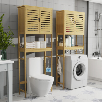 Extra hoch Toilettenregal Bambus WC Waschmaschinenregal Badezimmerregal mit Hook