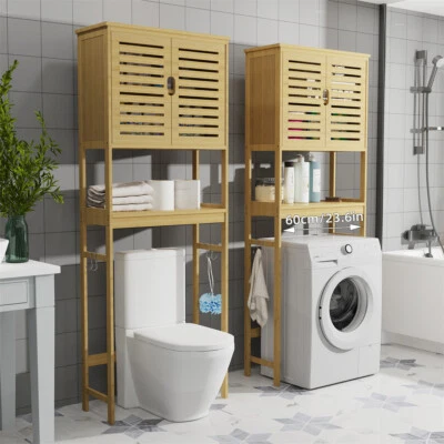 Extra hoch Toilettenregal Bambus WC Waschmaschinenregal Badezimmerregal mit Hook - Bild 1 von 4