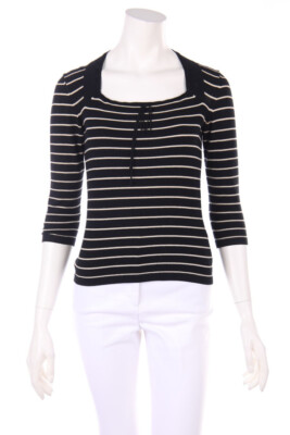 Max Mara WEEKEND 3/4-Sleeve Pullover Stripes Bow S black beige