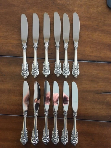 12 SET WALLACE GRANDE BAROQUE STERLING BUTTER KNIFE KNIVES KNIVE SILVER GRAND