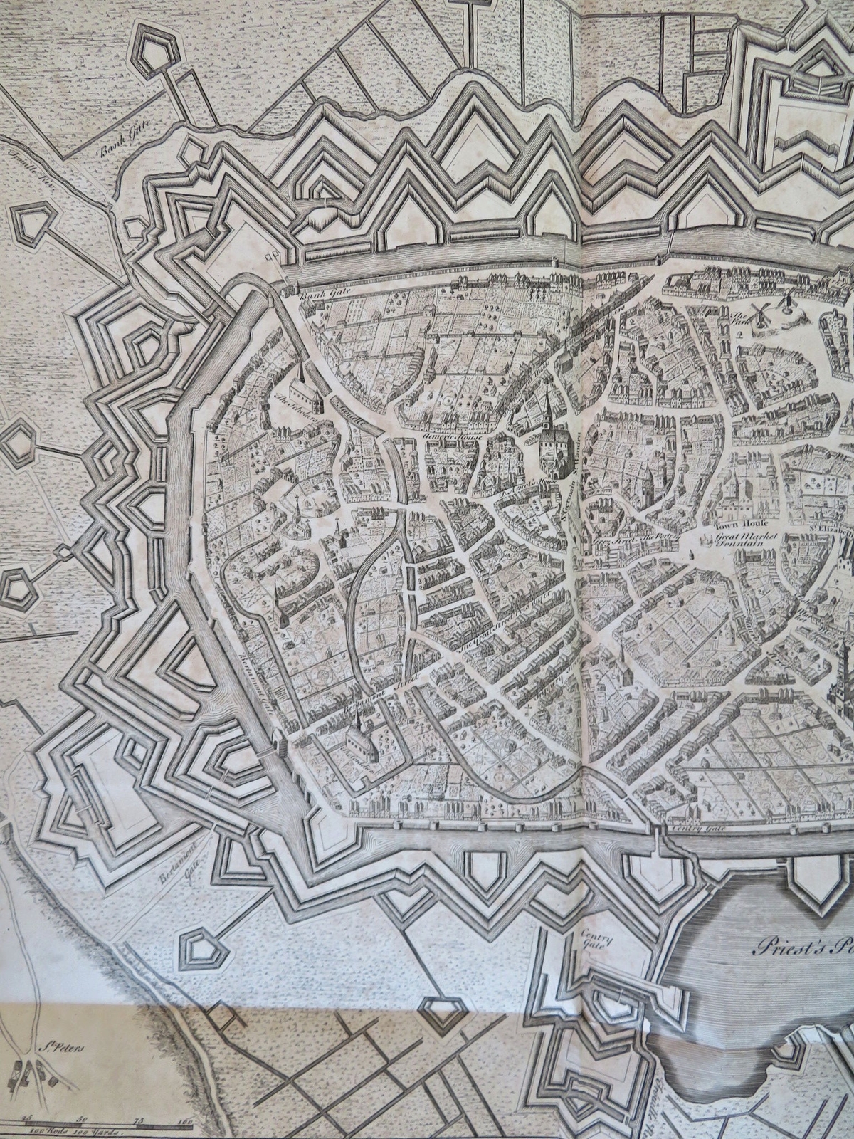 Mons Hainault Belgium City Plan Fortifications c. 1745 Basire large ...