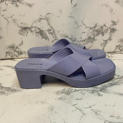 Torrid Women 9WW Jelly Criss Cross Sandal Purple Square Toe Block Heel Slip On