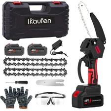 8" Mini Handheld Electric Chainsaw Cordless Chain Saw Wood Cutter W/2 Batteries