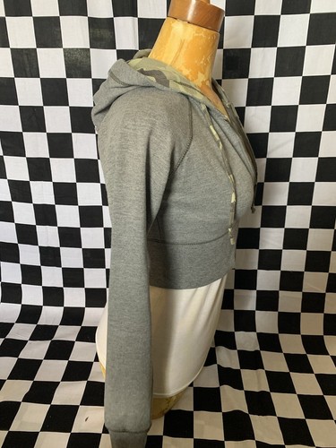 ENERGIE Yoga CAMO Thermal Cropped GRAY Sweatshirt Zip Long Sleeve SHIRT JACKET S - Picture 9 of 14