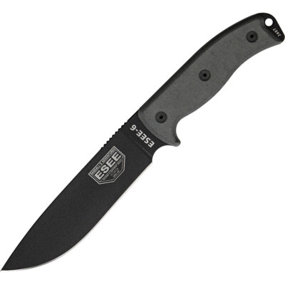 ESEE Model 6, Messer mit 1095HC Klinge, Micarta Griff grau, Kydex olive + Clip