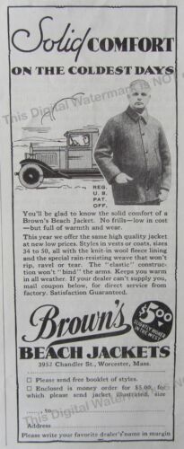 1932 Print Ad * Brown’s Beach Jackets Solid Comfort No Frills $5 Worcester MA - Picture 1 of 1