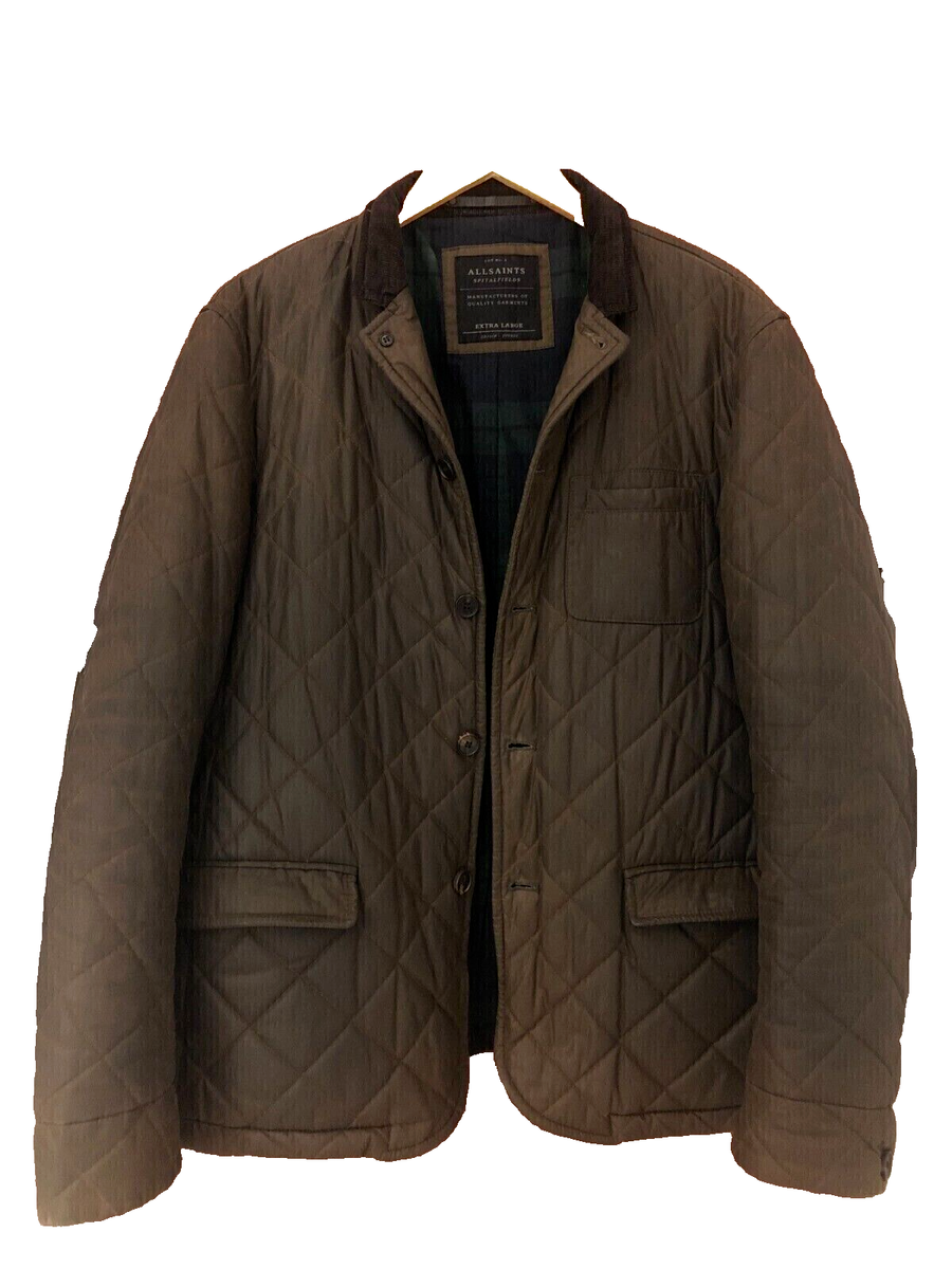 AllSaints Mens Diamond Quilted Waxed Cotton Corduroy-Collar Jacket