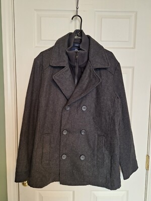 American Rag Jacket Men Gray Textured Double Breasted Zip & Button Up Overcoat L