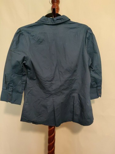 St. Jonn's Bay Stretch M women top teal/green 3/4 sleeve collared button up EUC - Picture 4 of 5