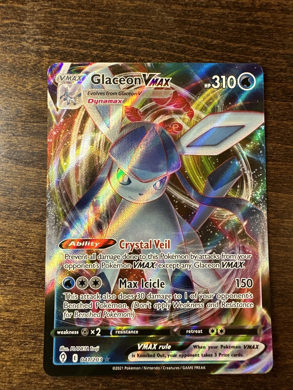 Pokemon NM Glaceon VMAX 041/203 Holo Ultra Rare - Evolving Skies