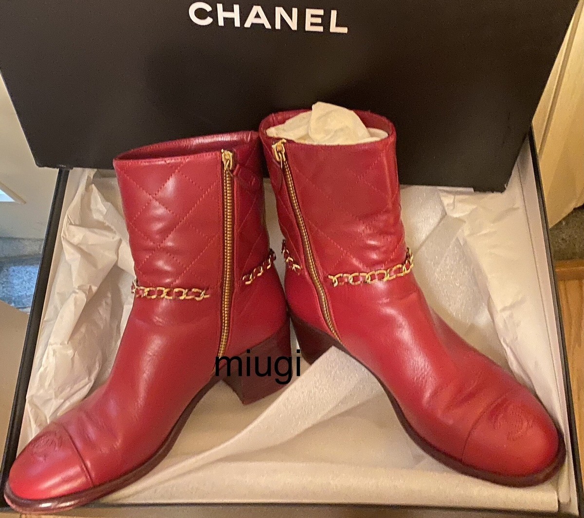 Auth Chanel CC Logo Lambskin Classic Quilted Chain Ankle Boots