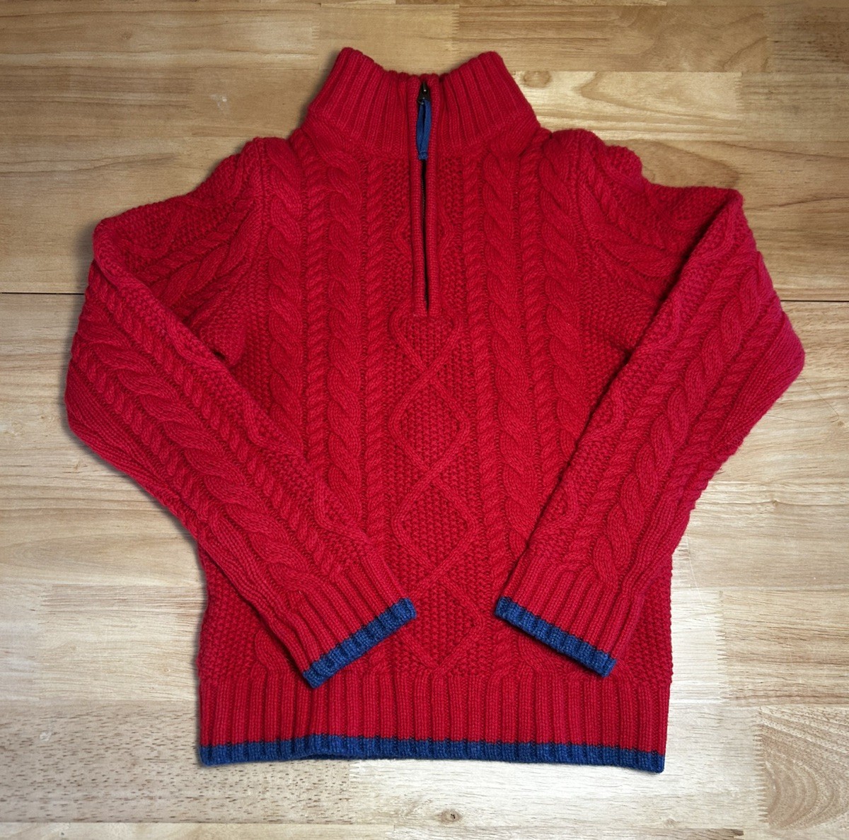 Mini Boden Wool Blend Quarter Zip Sweater Kids 6-7 Red Holiday