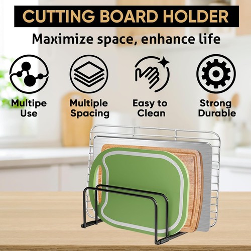Cutting Board Organizer Rack - 5-Slot Metal Stand for Baking Black - 1 pack - Picture 7 of 9