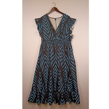 Boho Geometric SHEIN Curve Women 3XL Blue Black Flutter Sleeve Ruffle Midi Dress