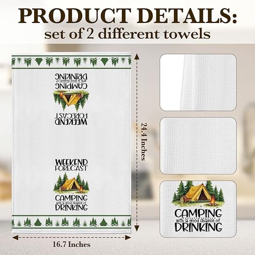 2 Pieces Camping Kitchen Towels, Funny Camping Lover Gifts, Cute Multicolor - Picture 3 of 7