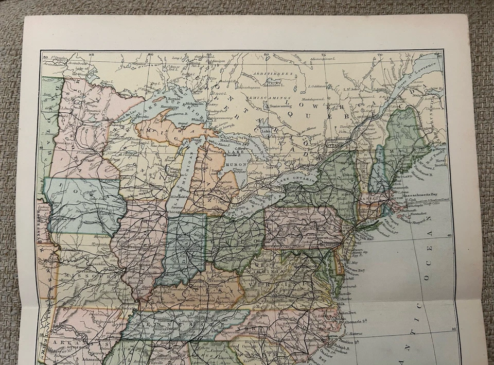 Antique Map c1870 – Eastern USA – Victorian Colour Lithograph Fold‑Out Original - Image 4 of 4