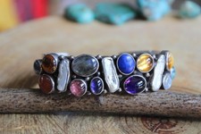 Gorgeous Multi-Stone Sterling Silver .925 Cuff Bracelet