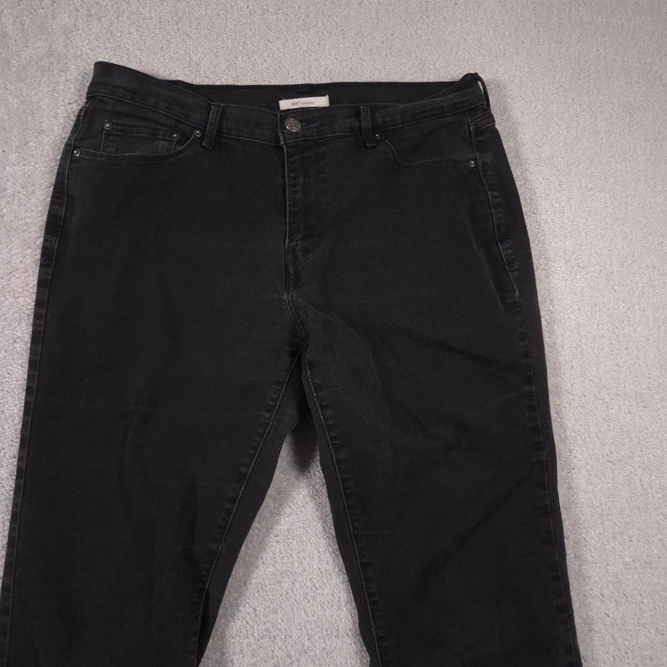 Levis 505 Jeans Womens 12 Black Straight Leg Denim Stretch 5 Pocket Zip Fly - Image 3 of 4