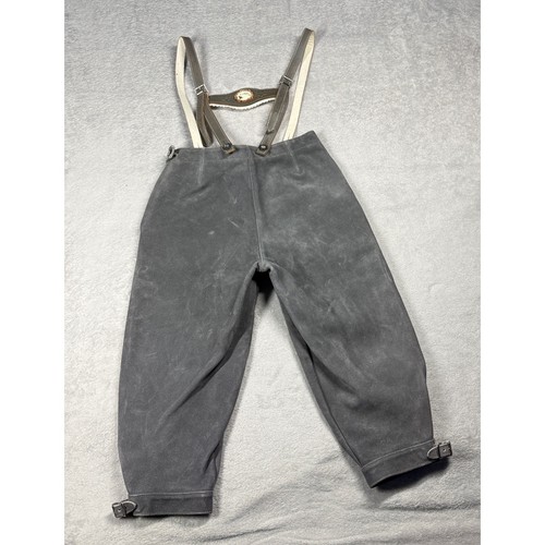 Vintage Lederhosen German Trachten Suede Knickers Mens 25 Grey Stag Suspenders
