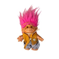 Vintage Trolls Collectible Doll with Denim Hippie Outfit 80 s Era